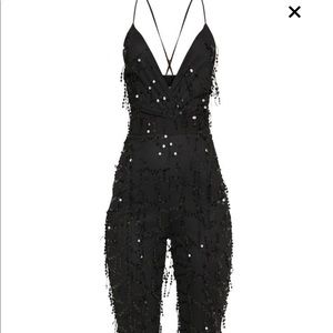 Black Sequin plunge jumpsuit